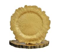 ALINK Platos de arrecife de oro, 33 cm, cargador de plástico para bodas, Navidad y fiestas, 6 unidades