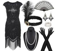 Alintor Vestito Anni 20 Donna, Vestito Charleston Donna, Disfraz de Carnaval para Mujer, Vestido de Flecos para Mujer, Flapper Anni 20 Donna