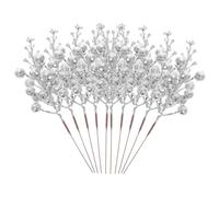 Alipis 10 Piezas Tallos Artificiales Bayas con Purpurina Plateada para Decoración Navideña Guirnaldas Árboles Invierno Fiestas