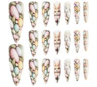 Alipis 2 cajas de uñas postizas - Diseños de conejito de Pascua y flores - Uñas postizas cortas - Arte de manicura para uso diario y de fiesta - Decoración de manicura de