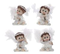 Alipis 4 pequeñas Figuras de ángeles músicos - Mini Adornos de querubín de Resina con alas peludas - Estatuas de ángeles de Banda Decorativas para decoración del hogar, Fiestas navideñas