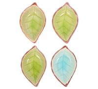 Alipis 4 Piezas Plato de Cerámica Diseño de Hoja, Mini Bandeja Versátil para Salsa y Aperitivos, Seguro para Familias, Adecuado para Picnic y Escuela Varios estilos