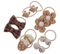 Alipis 5 Pares de Coleteros Elásticos para Niña Diseño de Lazo Flor Café Gomas Pelo Suaves Que No Dañan Accesorios Lindos para Peinados Infantiles y Uso Diario