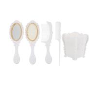 Alipis 5 piezas Cepillos y Peines Vintage para Tocador con Soporte de Almacenaje Blanco Cepillo Desenredante para Tipo de Cabello Espejo de Mano y Organizador Multifuncional para