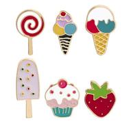 Alipis 6 Pines de Verano Forma de Helado y Piruleta de Dibujos Animados, Pequeños, Ligeros, Accesorio para Sombrero y Chaqueta, Decoraciones de Fiesta de Fresas, Joyas de Moda para Mujer