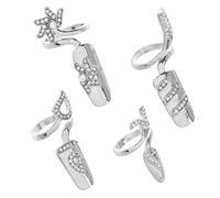 Alipis Anillos para Uñas Gemas de Imitación, Juego de 4 Fundas Ajustables de Aleación Plateada para Mujer, Decoración Elegante para Manicura en Fiestas y Cuidados Personales