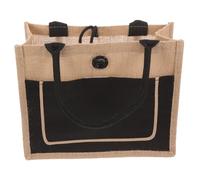 Alipis Bolsa de Compras de Yute Negra Grande con Botones, Bolsa de Arpillera Resistente, Bolso de Mano para Mujer, Multiusos para Playa, Picnic y Uso Diario, Capacidad Amplia y Ligera