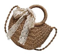 Alipis Bolso de Paja de Verano para Mujer, Estilo Cruzado con Lazo de Encaje, Material Sintético Khaki, Diseño Moderno y Funcional para Llevar Muchas Cosas