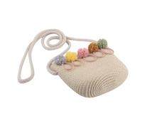 Alipis Bolso Tejido de Verano para Niñas Diseño Floral, Material de Paja Beige, Adecuado para Uso al Aire Libre y Playa en Días de Verano