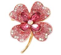 Alipis Broche de Herencia Irlandesa Trébol de Cuatro Hojas en Aleación y Cristal Rosa, Accesorio Ligero y Versátil para Mujeres en Reuniones y Fiestas