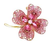 Alipis Broche de Trébol de Cuatro Hojas para Mujer, Accesorio Versátil y Ligero de Aleación y Cristal Rosa, Adecuado para Reuniones y Uso Diario Elegancia Única