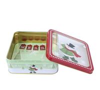 Alipis Caja de Metal para Galletas Ventana y Diseño de Muñeco de Nieve Caja de Almacenamiento Cuadrada para Dulces Navideños y Regalos Festivos