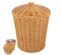 Alipis Cesta Tejida Bote De Basura Con Tapa Papelera Redonda Papelera De Mimbre Cesta De Maceta Cesto De Lavandería De Tejido De Reciclaje