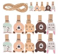 Alipis Clips de Fotos de Madera Dibujos Animados de Animales, 40 Unidades, Tamaño Pequeño, Clip de Sellado Duradero, Decoración para Manualidades y Hogar, Adecuado para Cumpleaños