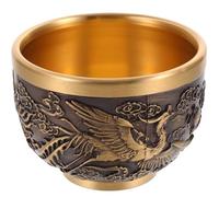 Alipis Copa del Dragón Fénix de Latón Repujado Chino Vintage para Escritorio Decorativa Salón de Té Taza de Té Retro de Cobre Puro