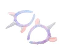Alipis Diadema de Unicornio de Peluche Suave para Lavarse la Cara y Maquillaje Color Morado Tamaño Ancho Pack de 2 Unidades Banda Cabello Adecuado para Niñas y Cuidado Facial