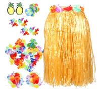 Alipis Disfraz Hawaiano Mujer Falda de Paja y Accesorios Hawaianos para Celebracion Verano Playa, Set Creativo y Divertido para Luau Celebrations