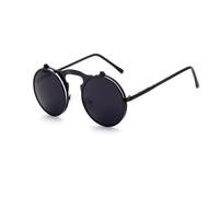 Alipis Estilo Antiguo Gafas de Sol Redondas de Metal Polarizadas Unisex | Lente Espejo y Recubrimiento Polarizado, Montura Flexible Puente y Almohadillas Nasales, Negro