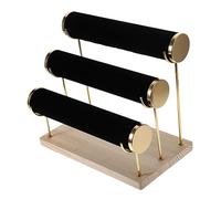 Alipis Expositor De Pulseras y Relojes De 3 Niveles Base De Madera Maciza, Estructura De Columnas Doradas, Terciopelo Negro, Organizador Desmontable Para Joyas y Accesorios Personales