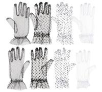 Alipis Guantes Cortos de Encaje para Mujer, 4 Pares, Tela de Malla Diseño de Lunares, Elegantes y Transpirables, Ideales para Fiestas de Té y Bodas Color Aleatorio