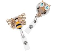 Alipis Hebillas Metálicas Cristales para Insignias Clips de Cocodrilo Retráctiles Giratorios 2 Piezas Búho Abeja Porta Credenciales Decorativo y Reutilizable para Suministros de