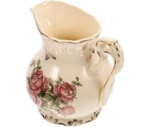 Alipis Jarra de Leche Cerámica Estilo Europeo Vintage con Diseño de Flores Doradas Pequeña Jarra para Leche y Jarabe para Hogar Cafetería y Restaurante