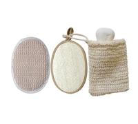 Alipis Juego de 3 Piezas de Estropajos de Lufa Natural Beige para Baño y Spa Cepillos Exfoliantes Corporales y Bolsa de Jabón de Algodón y Lino