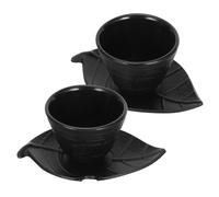 Alipis Juego de Taza de Té Vintage de Hierro Fundido 2 Piezas Taza Tradicional China con Platillo en Forma de Hoja Decoración Retro para Té Tarde y Cocina