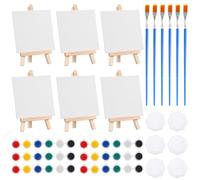 Alipis Kit de Pintura 6 Mini Lienzos 10X10 CM Pinceles Paleta y Caballetes de Madera para Manualidades Pintura Artística Portátil Adultos Surtido de Colores para Creatividad