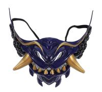 Alipis Máscara de Cosplay Japonesa de Media Cara Guerrero Demoníaco Azul para Disfraz de Halloween y Fiesta, Ligera, Transpirable y Ajustable para Hombres y Mujeres