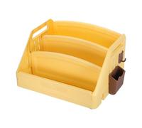 Alipis Mini Estantería de Escritorio Amarilla de 3 Niveles para Niño Niña | PP Plástico, Cesto Lateral y Portalápices, para Libros Infantiles y Mesa de Dormitorio