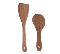 Alipis Pala de madera práctica marrón con función antiadherente, set de 2 para uso en cocinas y ventas de comida