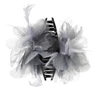 Alipis Pinza Cabello Grande de Plumas y Flores Perlas, Clip de Horquilla Gris Resorte, Accesorio Vintage para Mujer, Adecuado para Bodas, Cumpleaños y Peinados Elegantes