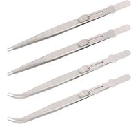 Alipis Pinzas de Metal para Joyería 4 Piezas Acero Inoxidable Punta Recta y Curva Multifuncionales para Trabajos de Precisión Manualidades y Sellos Uso Profesional y Doméstico