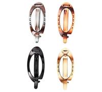 Alipis Pinzas Pelo Francesas Ovaladas 4 Unidades, Clips Ovalados para Moño, Material, Colores Ámbar y Negro Brillante, para Mujer y Niña, Uso Diario y Fiestas