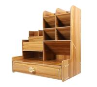 Alipis Portalápices Multifunción de Madera de Cerezo Organizador de Escritorio para Estudiantes y Oficina Resistente al Desgaste Compartimentos Versátiles para Material de Estudio y