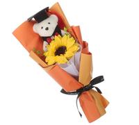 Alipis Ramo de oso de graduación de flores artificiales 2024, ramo de girasol, mini ramo de oso estilo de oso, suministro de fiesta, naranja