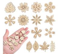 Alipis Rodajas de Madera sin Tratar 25 Mm, 100 Piezas de Formas Naturales de Flores, Hojas y Hierbas para Manualidades Diy, Adornos Artesanales para Decoración Rústica y