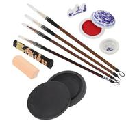 Alipis Set de Caligrafía Escolar 11 Piezas Pinceles de Tinta Portátiles, Piedra de Tinta China y Papel para Estudiantes y Artistas Principiantes, Adecuado para Practicar Escritura