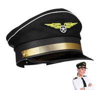 Alipis Sombrero De Piloto Ajustable Para Adultos, Gorro De CapitaN De AvióN Para Disfraz De Halloween, DecoracióN De Fiesta, Accesorio De Cosplay, Negro