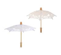 Alipis Sombrilla Vintage de Encaje Blanca para Fotografía 2 Piezas Mini Paraguas Nupcial con Mango de 26 CM Diámetro 29 CM Accesorio Decorativo para Bodas y Fiestas de Té