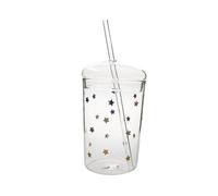 Alipis Vaso de Vidrio Transparente Grande con Pajita Portátil Capacidad para Zumos y Bebidas Resistente y Ligero para Uso Casa y Exteriores Reutilizable