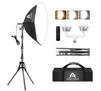 ALISA CHUN Softbox - Kit de iluminación para fotografía, juego de iluminación de caja suave de 22 x 22 pulgadas con bombillas LED dobles de 85 W, 3000-7500 K, equipo de estudio fotográfico para