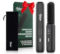 Alisador de barba para hombres, cepillo alisador portátil inalámbrico para cabello y barba con tecnología antiquemaduras e iónica, peine de ajuste de temperatura de 3 para viajes en casa