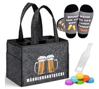Alishomtll Bolsa para botellas de cerveza para hombres, bolso de fieltro para hombre, bolsa de cerveza, 6 botellas, fiesta de cerveza, día del padre, cumpleaños, bolso de hombre con abrebotellas