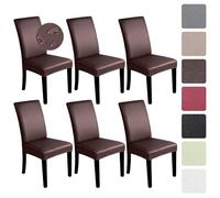 Alishomtll Fundas para sillas de comedor de PU elástica, juego de 6 fundas de cuero artificial para sillas oscilantes, impermeables, elásticas, universales, lavables, para cocina, restaurante, hotel