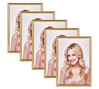 Alishomtll Marco de fotos DIN A4 Juego de 5, 21 x 29,7 cm, Dorado Marco de fotos Marco de plástico para varias fotos Imágenes