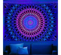 Alishomtll Tapiz de pared con diseño de mandala bohemio, con luz negra, reactivo UV, diseño psicodélico, hippie, estético, decoración del hogar para dormitorio, fiesta, 210 x 150 cm