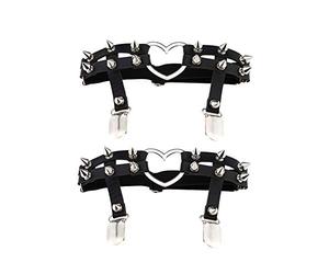 alisikee 2 ligas ajustables en forma de corazón con clips antideslizantes, ligas elásticas para el muslo para mujer, Negro, Talla única