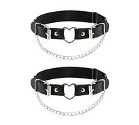 alisikee 2 ligas de cuero para piernas con cadenas, ligas elásticas para muslos con corazón de roca para mujer, Negro, Adjustable
